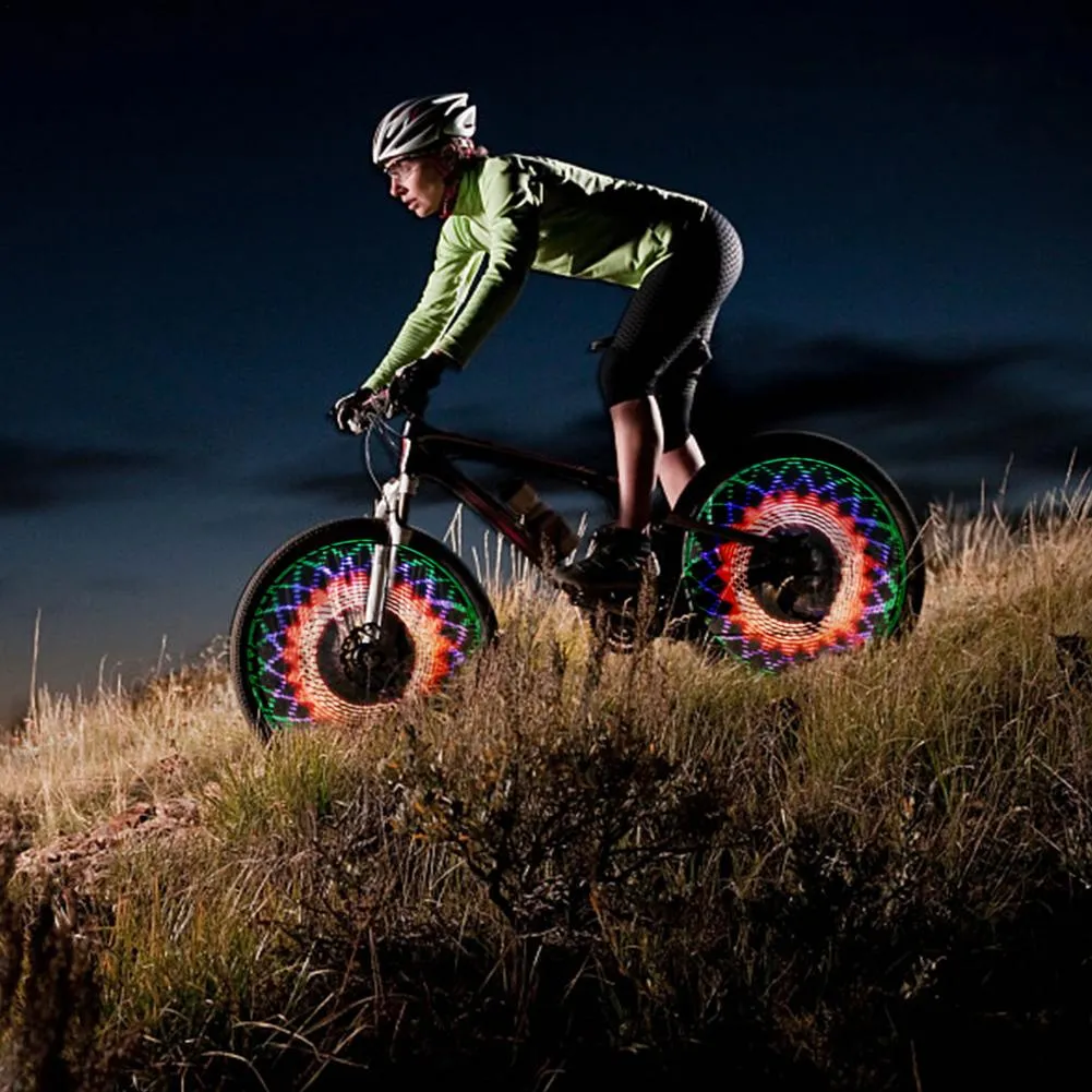 Colorful LED Bicycle Wheel Lights Illuminate Streets with 32 Fancy Spoke Lights 3D Effect Wheel Warning Lights