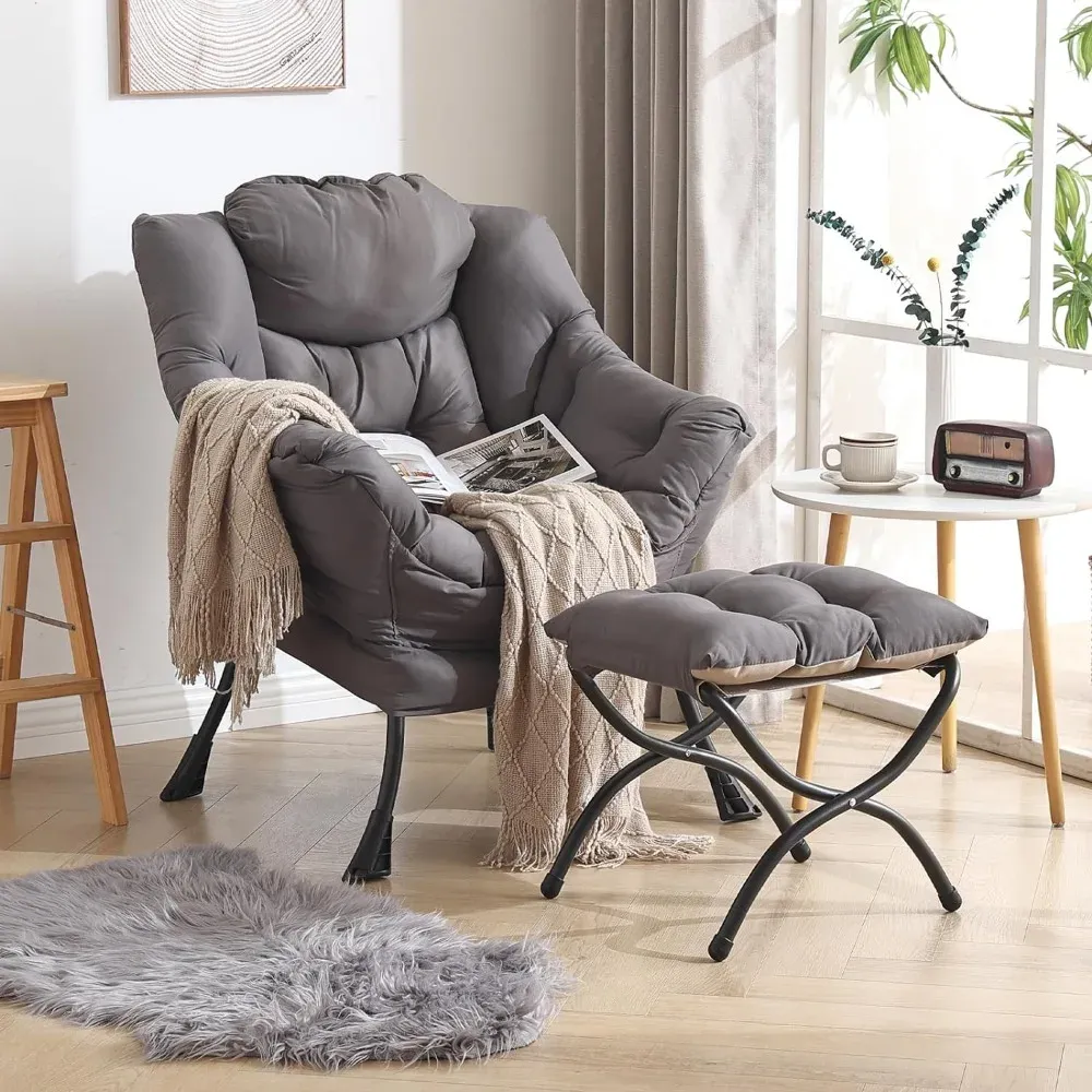 Lazy Lounge Grey Accent Chair With Ottoman Armrests And Side Pocket Upholstered Reading Grey Accent Chair And Footrest For Leisure And Comfort From Homepro18 175.92 DHgate.Com