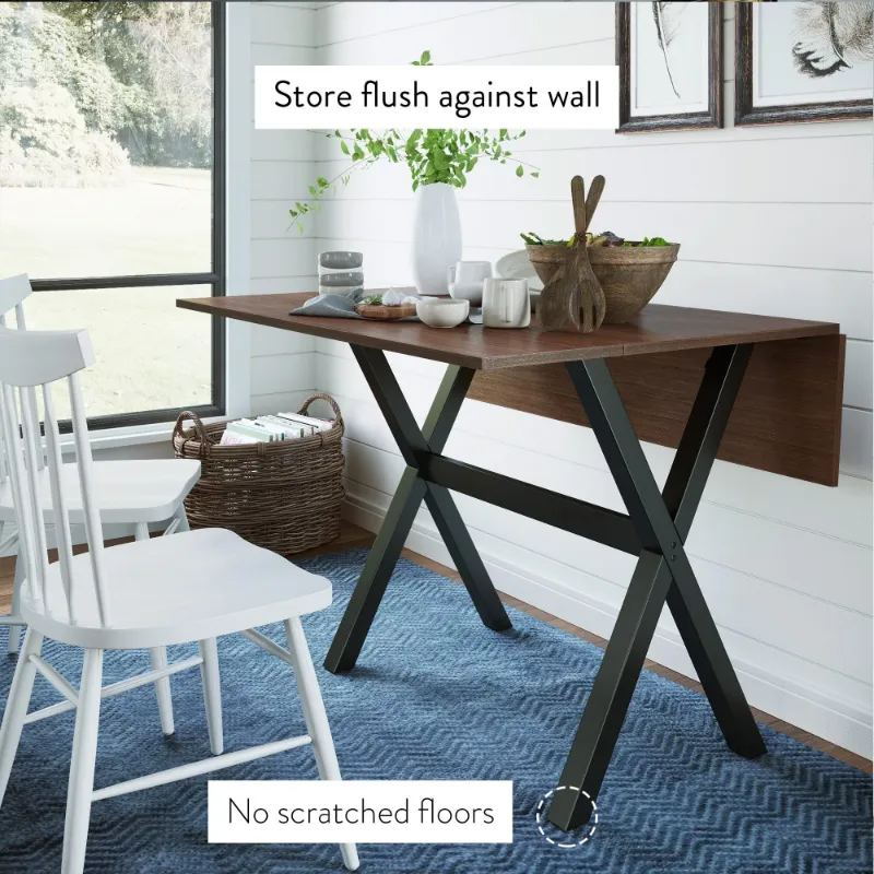 Kalos Drop Leaf Folding Desk Solid Wood Kitchen Dining Home Office Table Brown