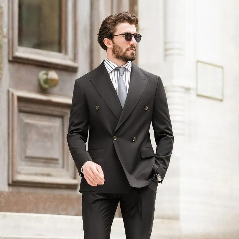 Elegant Black Double Breasted Tuxedo Suit With Peak Lapel And Formal Pants For Men Classic Peak Design Smart Casual Formal Wear Blazer And Outfit From Homepro13 90.36 DHgate.Com