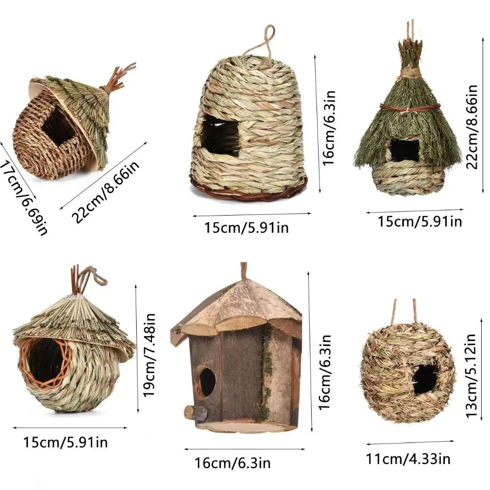 Hand-Woven Teardrop Shaped Eco-Friendly Birds Cages Nest Roosting Grass Bird Hut Hanging Bird House Cozy Resting Place 100 Natural Fiber Ideal For Bir