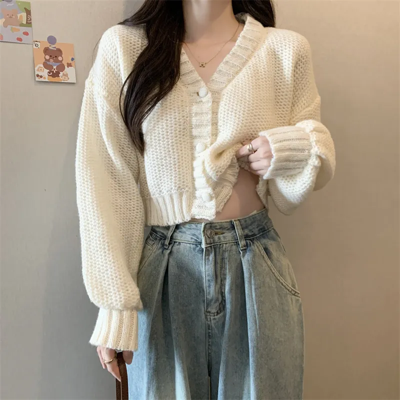 世界的に Korean Fashion Women's White Knit cardigan Coat for Clothing