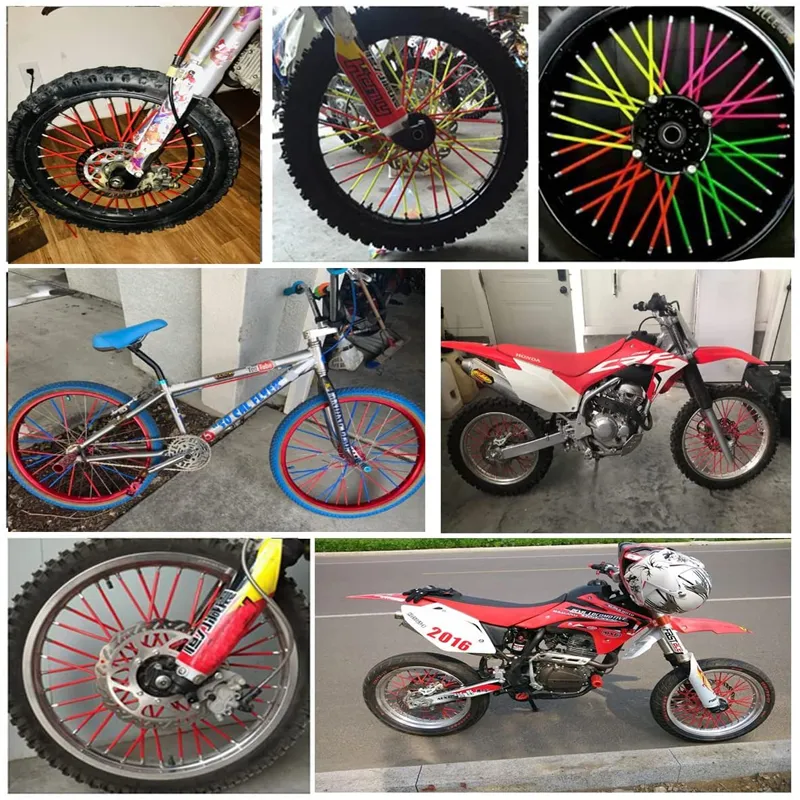 DHgate Universal 36 72pcs 17cm Bike Motorcycle Wheel Rim Cover Spoke Skins Protector Wraps Red Blue Black White Orange Sports Outdoors