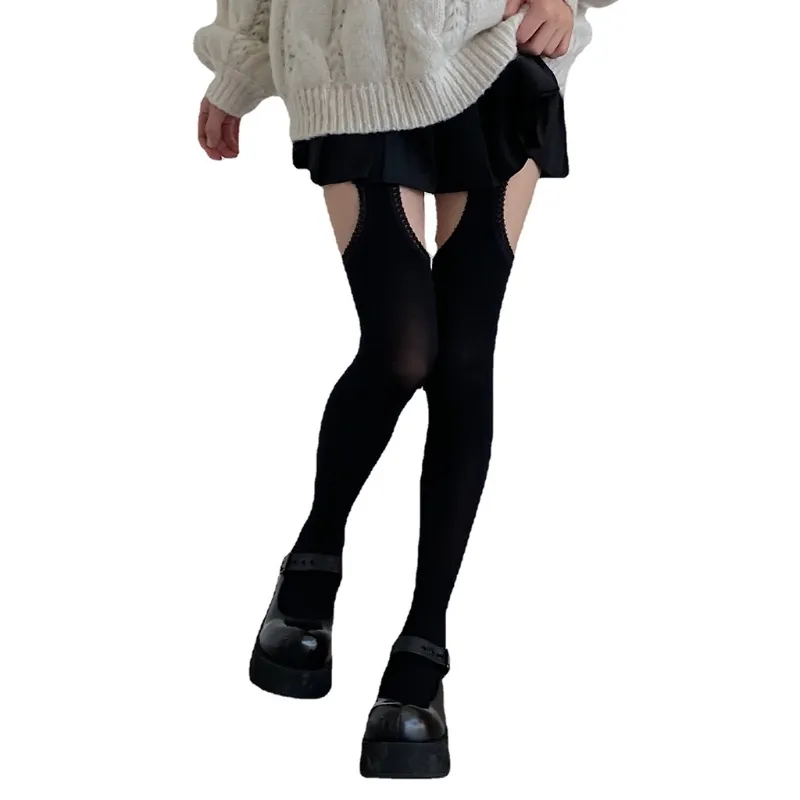 Womens Side Cutout Nylon Suspender Pantyhose with Lace Trim Fake Garter  Belt Stockings for Gothic Cosplay from Dhgate Girls' Tights and Socks -  price 6.34