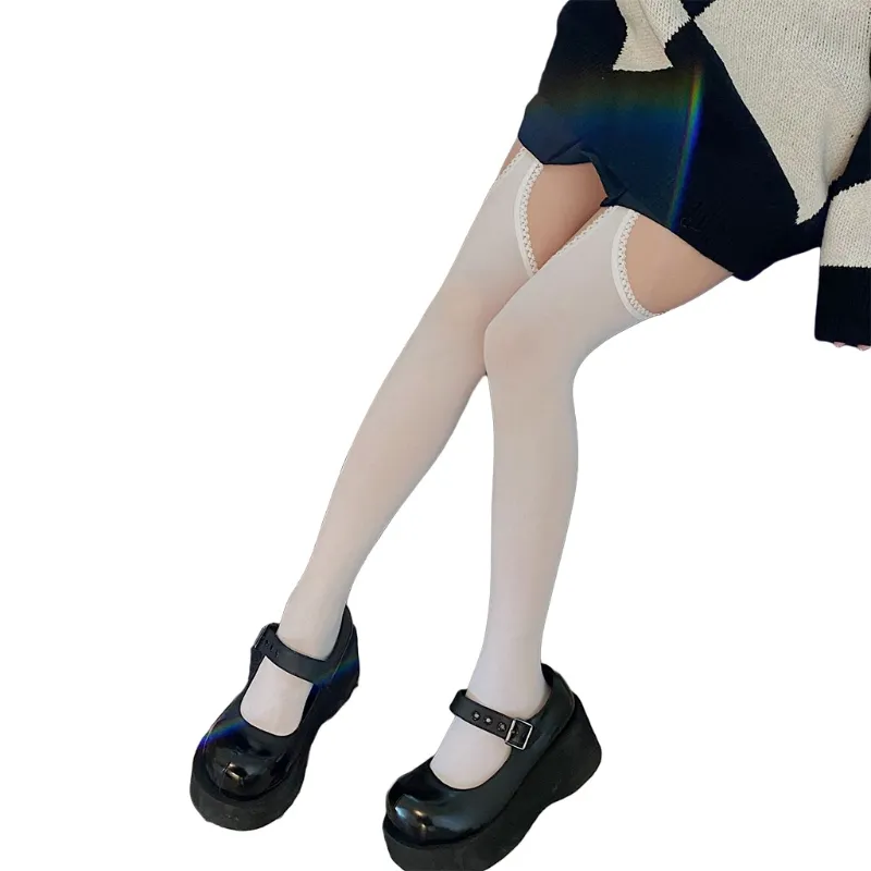 Womens Side Cutout Nylon Suspender Pantyhose with Lace Trim Fake Garter Belt Stockings for Gothic Cosplay from Dhgate Girls' Tights and Socks - price 6.34 Womens Side Cutout Nylon Suspender Pantyhose with Lace Trim Fake Garter Belt Stockings for Gothic Cosplay from Dhgate Girls' Tights and Socks - price 6.34