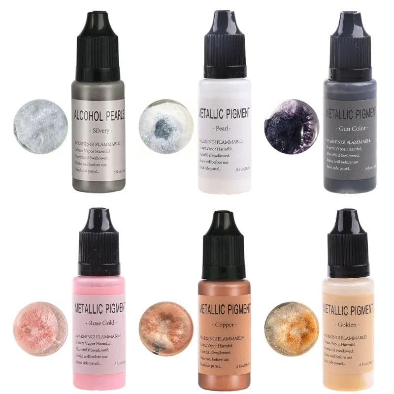 6-Color Metallic Epoxy Resin Pigment, 10/15ml Concentrated Alcohol