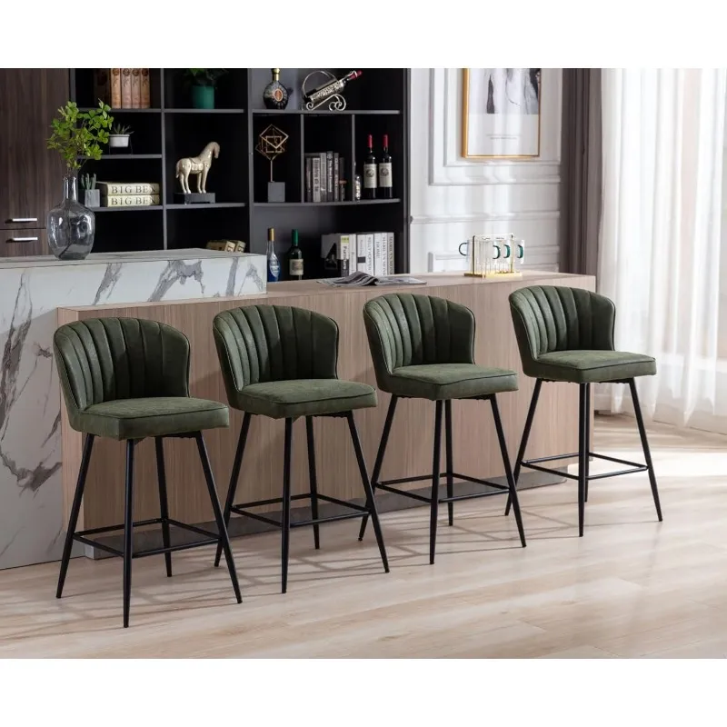 DHgate Leather Barstools Set of 2 26 Inch Green Counter Height Upholstered Kitchen Stools Home Garden