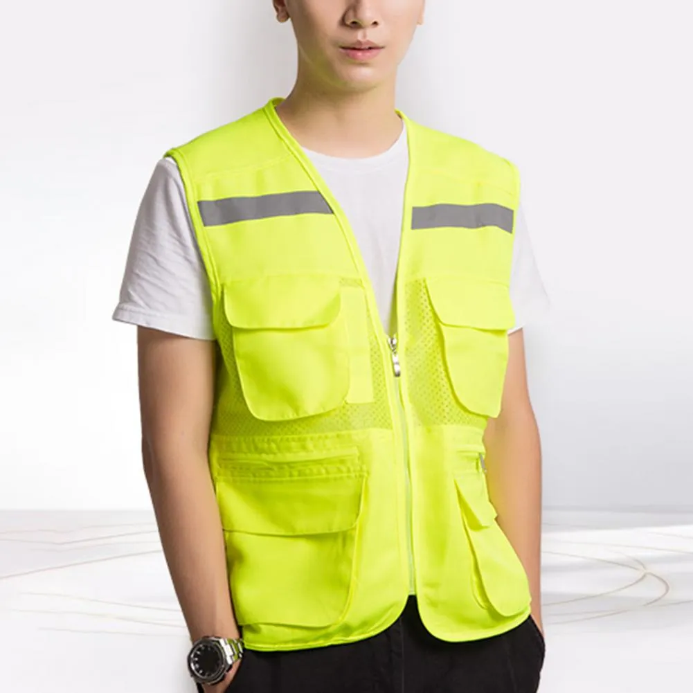 DHgate 2024Reflective Cargo Vest Breathable Mesh Stitching Safety Waistcoat Home Garden