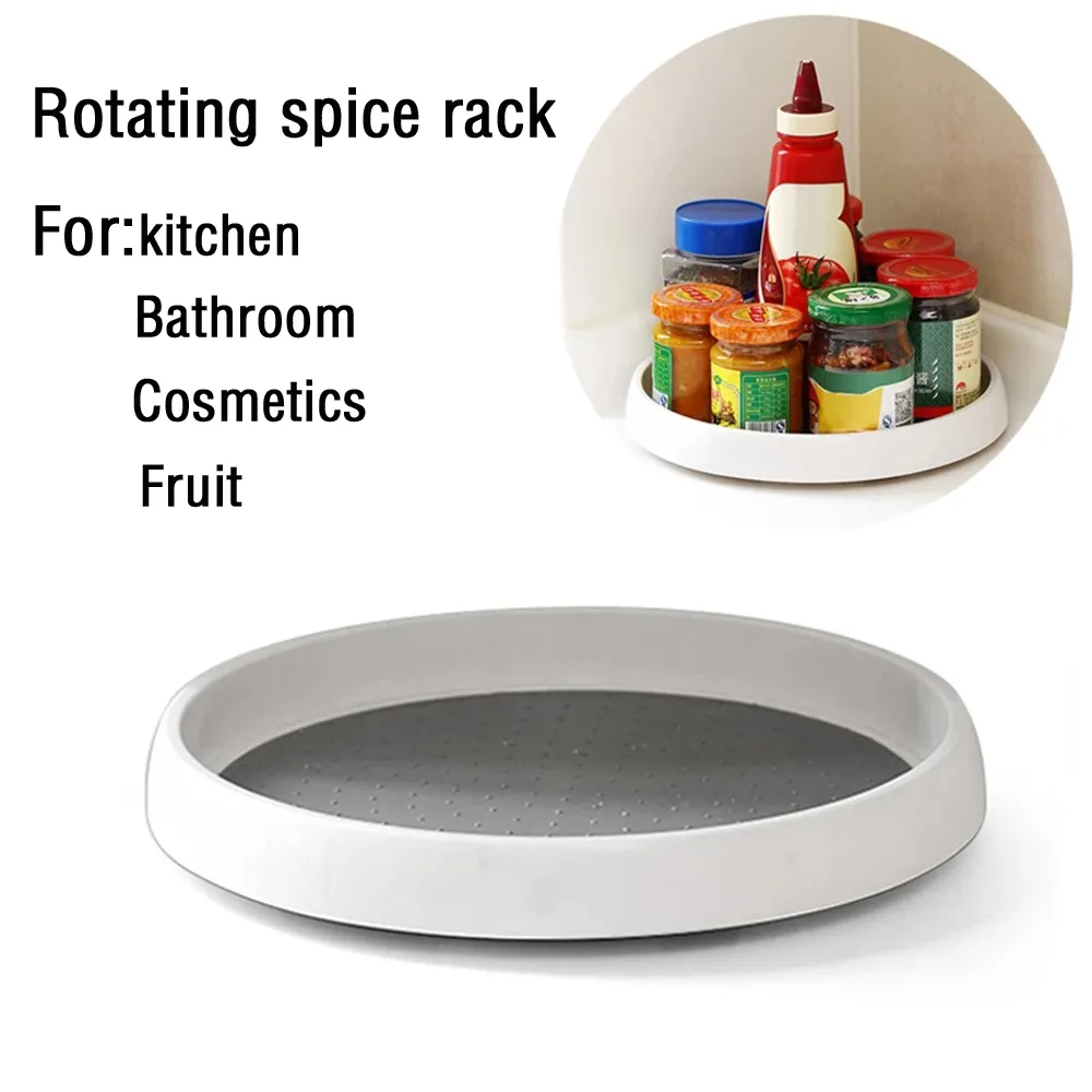 Rotating Condiment Organizer 30cm TPR Kitchen Tray for Spices Snacks Cosmetics