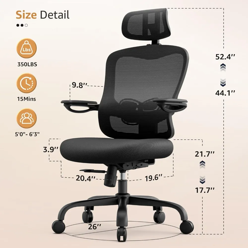 Ergonomic Office Chair Big And Tall 350LBS Capacity, 6'5