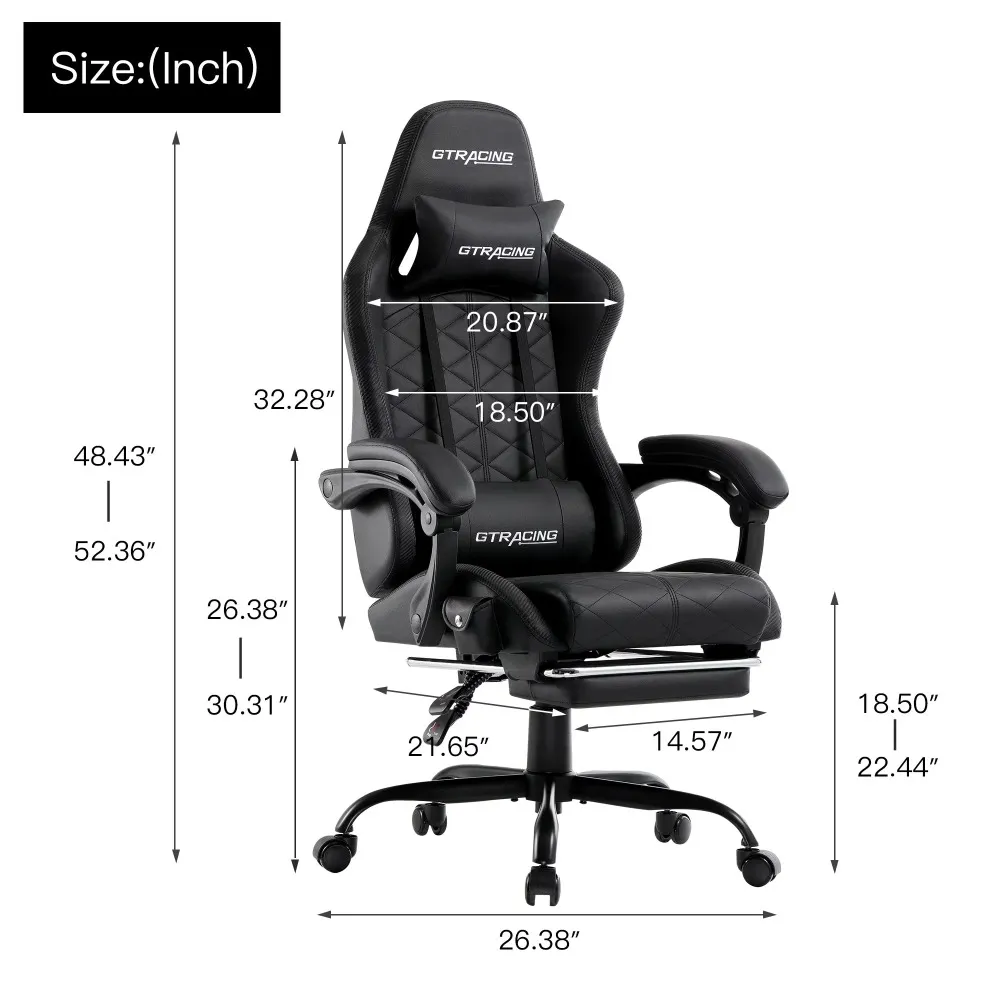 Black Gaming Chair with Bluetooth Speakers Footrest GTRACING