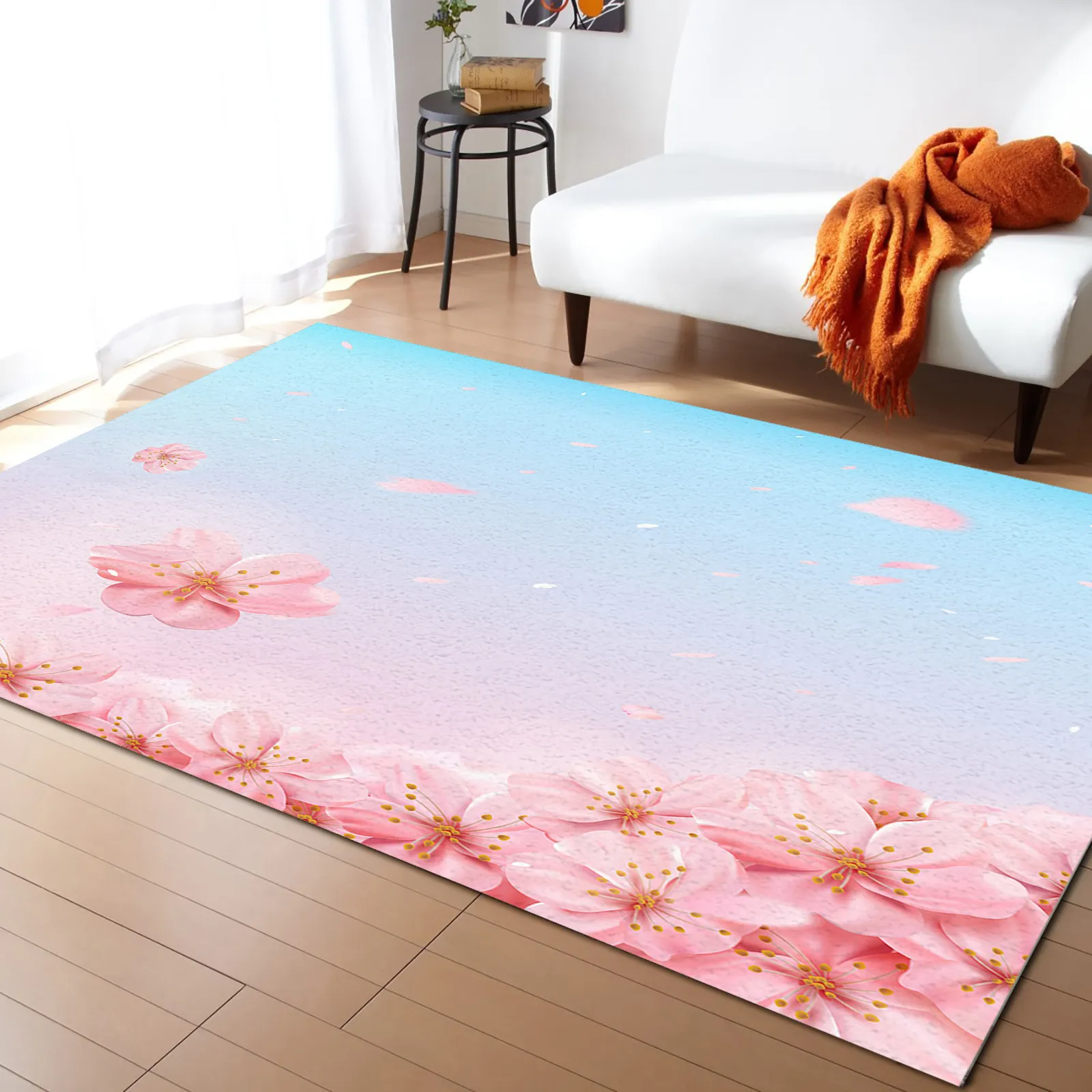 Modern Cherry Blossom Pink Flower Carpet for Living Room and