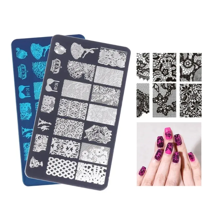 French Nails Stamping Plates, 12 Motive - Nagelstempel Für Maniküre & Nail Art