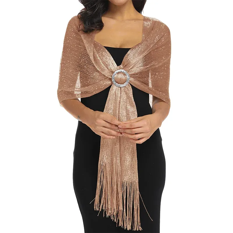 Metallic Polyester Shawls with Round Buckle Tassel Wraps for Evening Party  Women 63  20 in from Dhgate Other Arts and Crafts - price 10.7