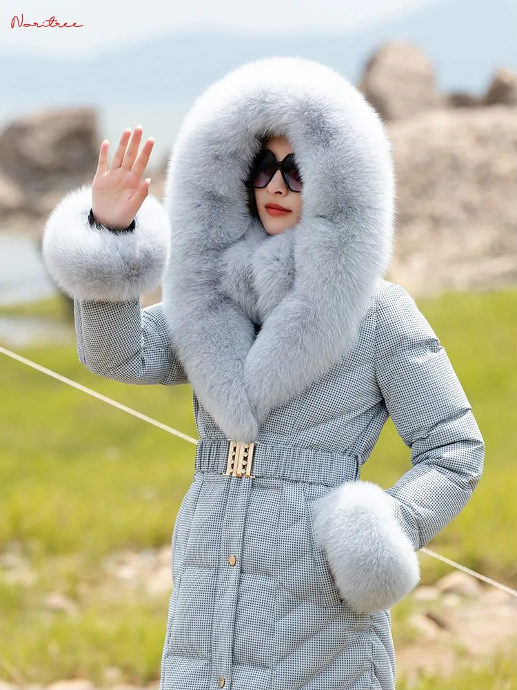 Puffer coat with fox fur hood shop