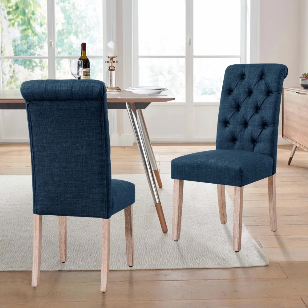Set Of 2 Navy Linen Fabric Tufted Dining Room Chairs For Elegant Kitchen And Diner Room Furniture From Yichu01 130.96 DHgate.Com