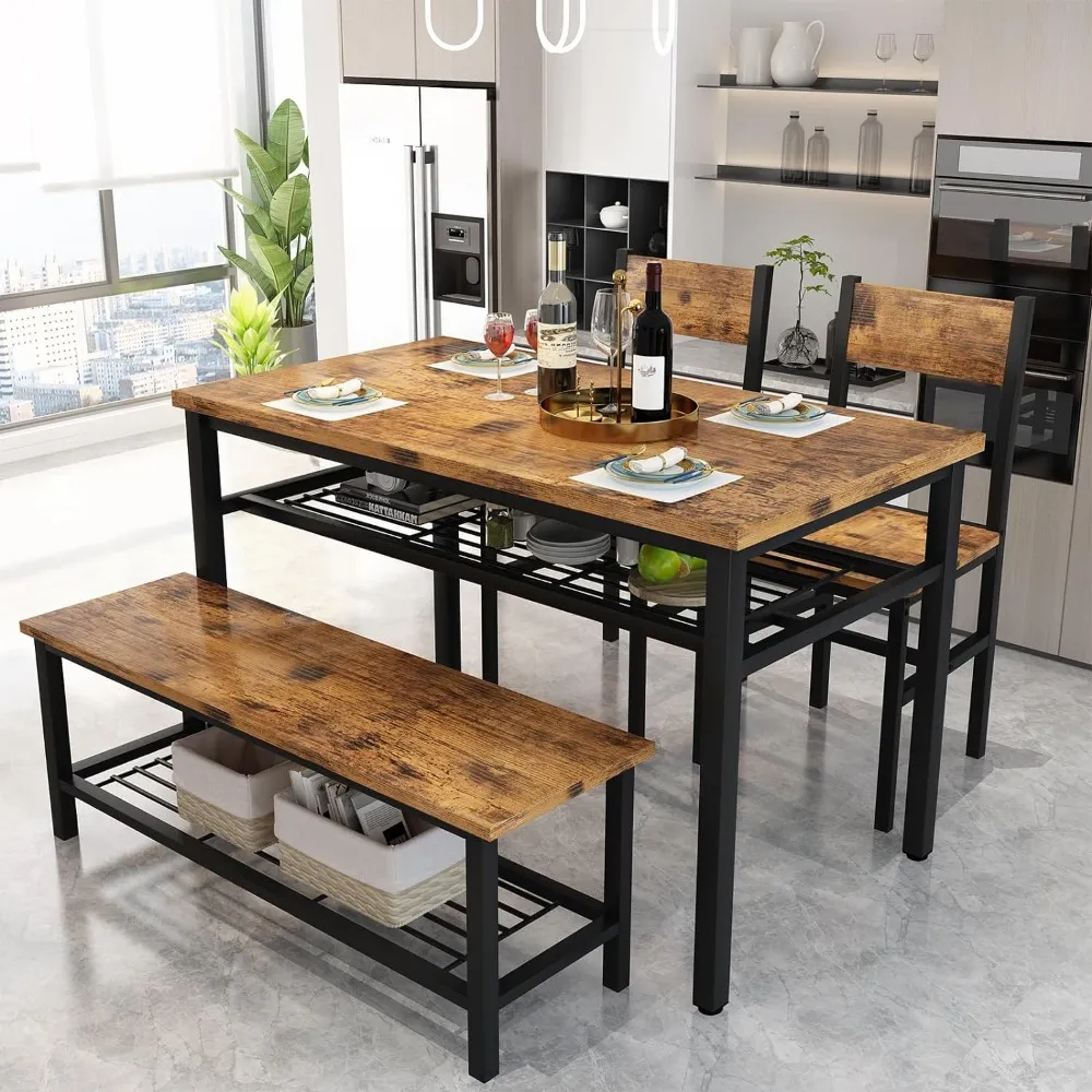 Save Big on Bulk 4 Seater Dining Table 4 Piece Dining Table,Industrial  Dining Table With Benches And Chairs,Metal Frame,Kitchen Table With Dining  Room ..., image size:1000x1000
