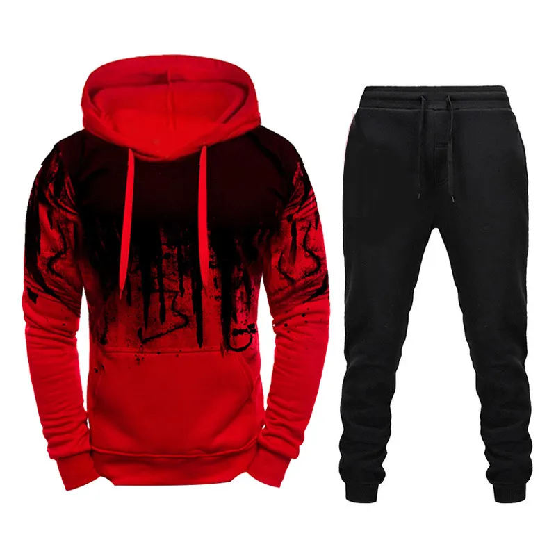 Men's Splashing Hoodie tracksuit pants Set for Autumn
