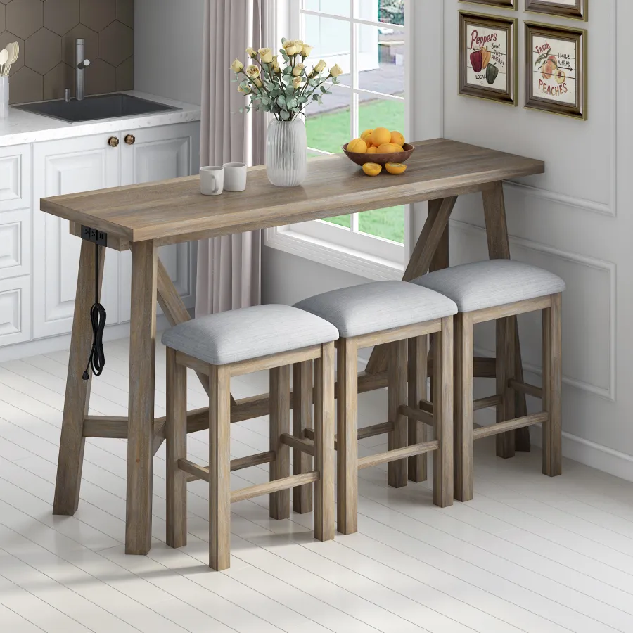 Modern Multipurpose Home Kitchen Dining Bar Table Set With 3 Upholstered Stools And USB Ports Suitable For Dining Room Kitchen From 411 48 DHgate