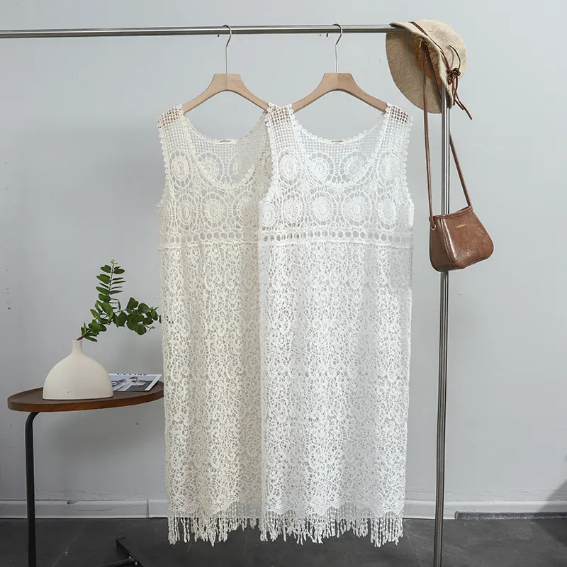 Women's Comfy Hollow Knitted Summer Dress: Breathable Cotton U-Neck Loose  Casual Dress