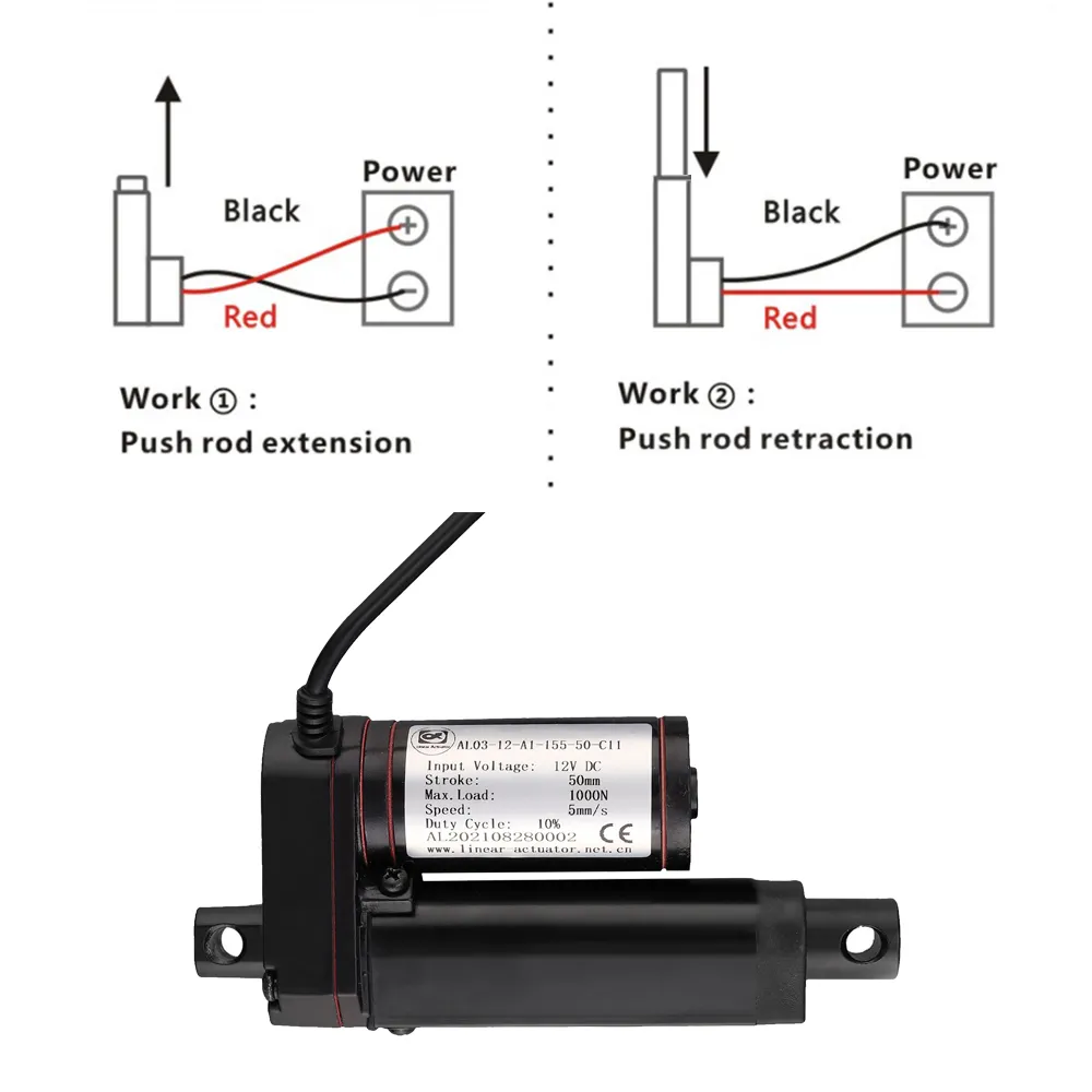 DC12V Electric Linear Actuator - 100N To 1000N Force With 50mm To 150mm Stroke Options