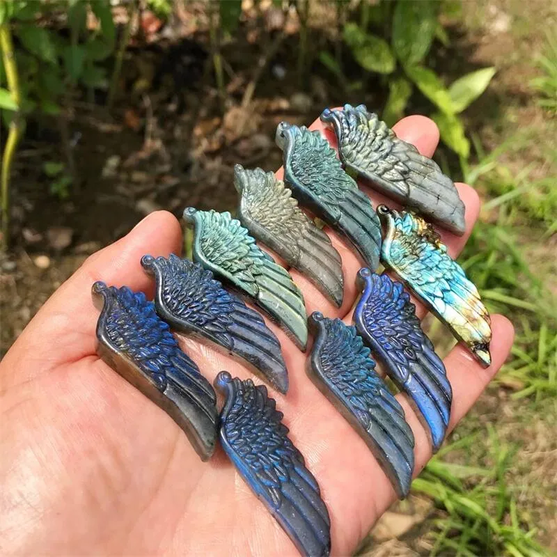 Carved Labradorite Angel Wing Pendants Carved Labradorite Angel Wing Pendants