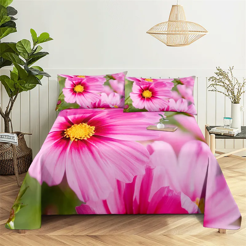 【安心発送】 Cotton 4-Piece Daisy DHgate.com:Pink Bedding Girls for Set シーツ・カバー