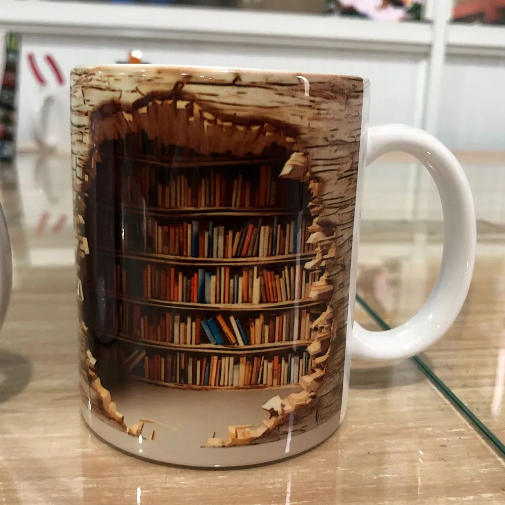 Taza De Cerámica Con Diseño De Estantería De Libros - Para Amantes De La Lectura, Capacidad 11 Oz, Apta Lavavajillas Y Microondas