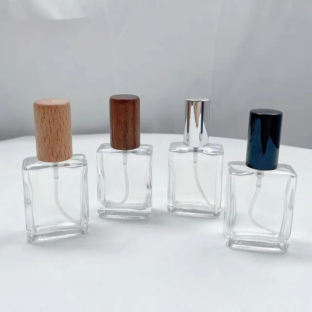 Portable Square Walnut Wooden Cap Glass Perfume Bottle, 15ml