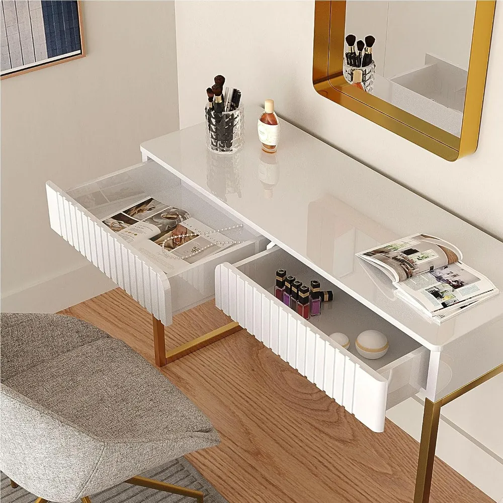 Gold And White Vanity Desk With Mirror Dressing Table With Dual Drawers Ideal For Bedroom And Vanity Vanity Desk With Mirror Entryway Furniture From Homepro16 191.38 DHgate.Com