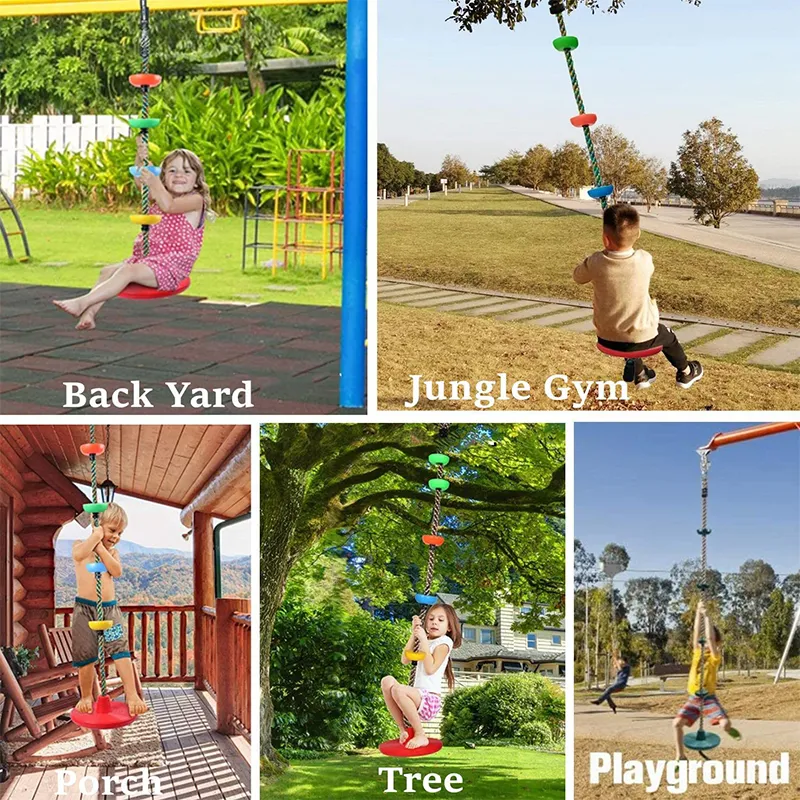 Tree Swing Sets for Kids Red Rope Disc Saucer Durable Plastic Indoor Outdoor Play 2024 Gifts