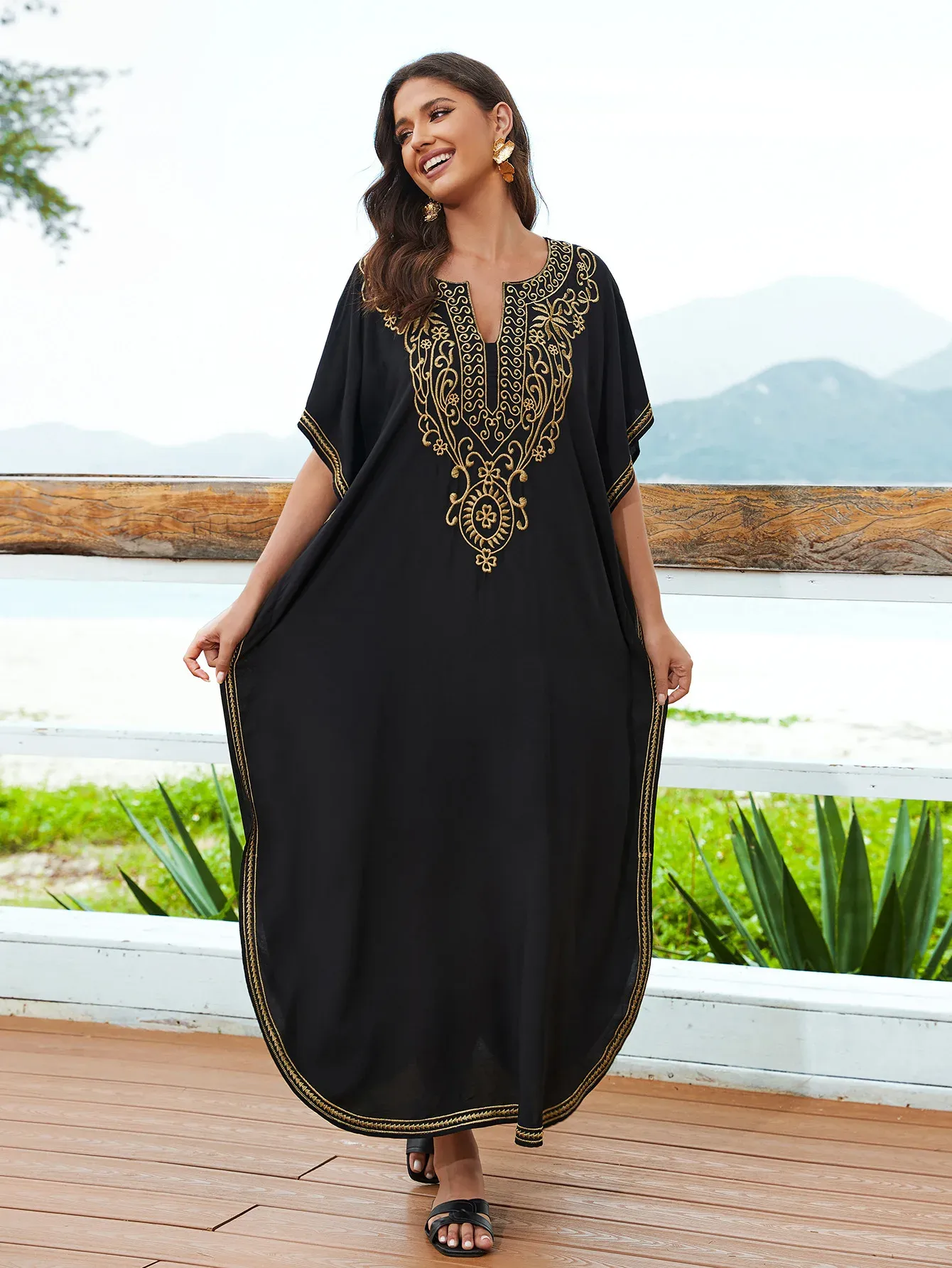 Black caftan cover up top