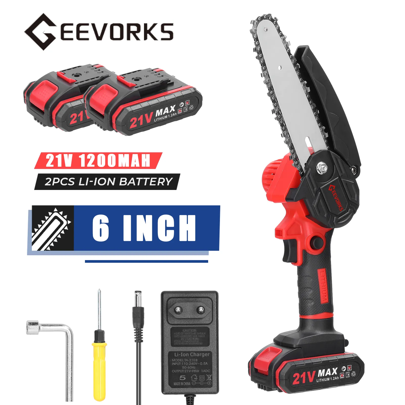 Electric Pruning Saw Rechargeable 21V Small Wood Splitting Chainsaw for One handed Gardening and Orchard Work