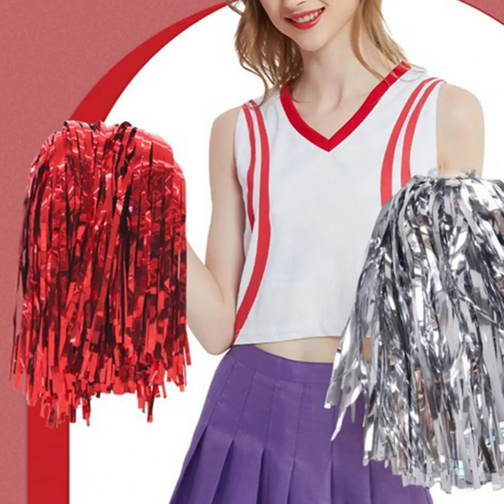 Cheer Poms With Baton Handles Cheerleading Pom Poms With Baton Handle - Metallic Holographic 6 Inch Streamers Sports Spirit Gear