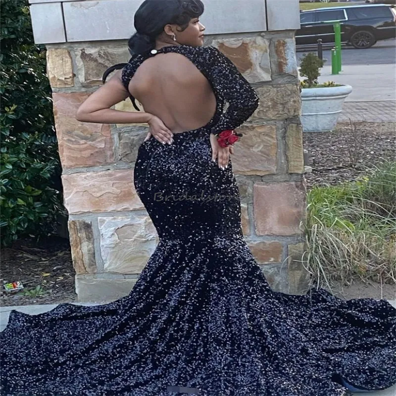 open lace back dress Dark Royal Blue Chiffon Shiny Applique Backless One Shoulder Prom Dres –  AlineBridal main image 1
