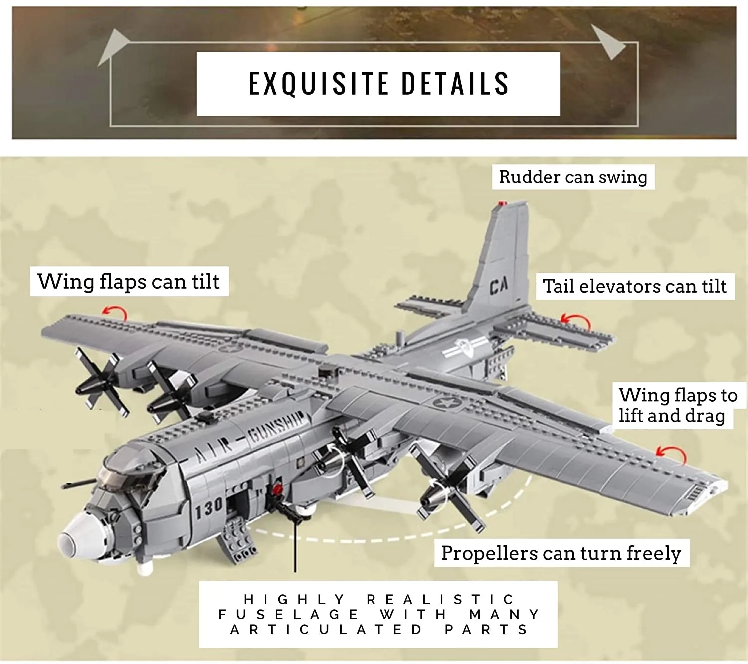 詳細なAC 130ガンシップ飛行機モデルキット：本物で作られ、航空