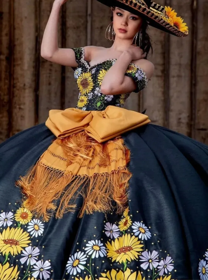 Black Mexican Quinceanera Ball Gown Dress Off the Shoulder Satin Embroidery  Lace-Up Back from Dhgate Quinceanera Dresses - price 202.5