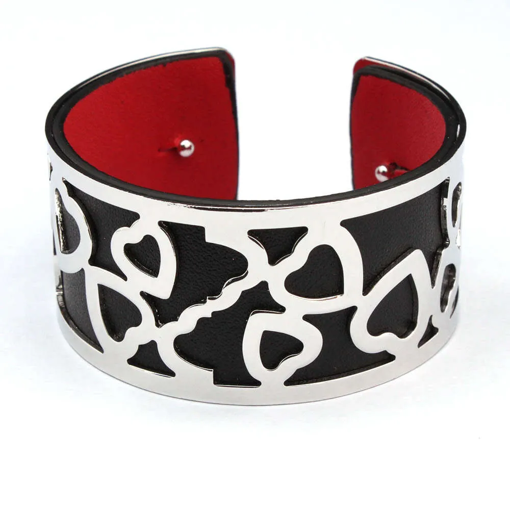 Interchangeable PU Leather Cuff Bracelet for Women Heart Hollow Bangle