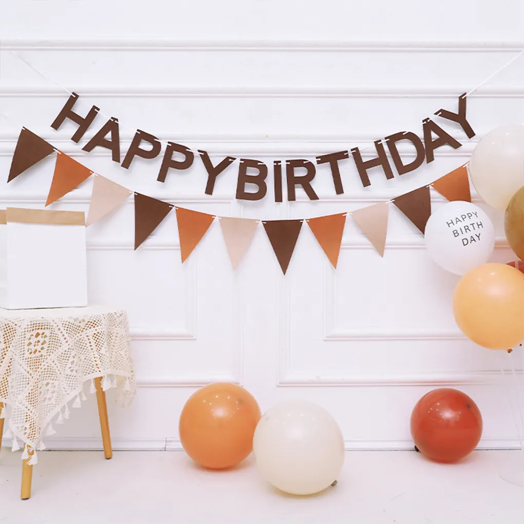 Happy Birthday Photo Banner - Gold Cardstock With 13 Customizable Cards & Hanging Rope