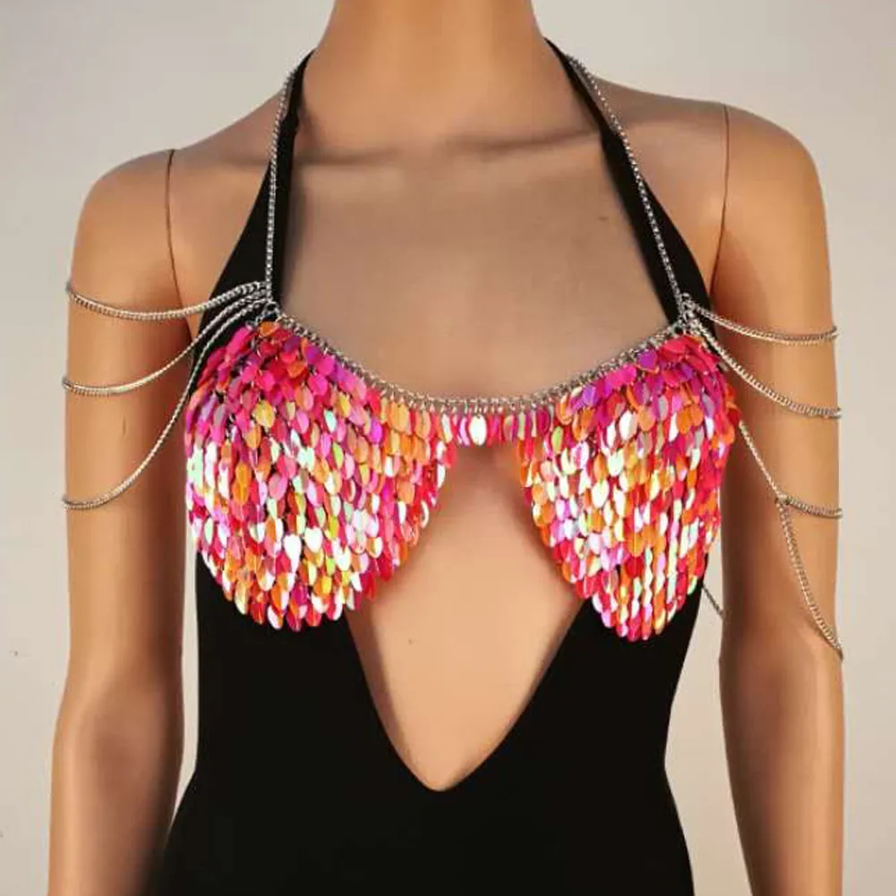 Sexy Sequins Tassel Festival Jewelry 4 Color Chest Chain Bra Top Pendant