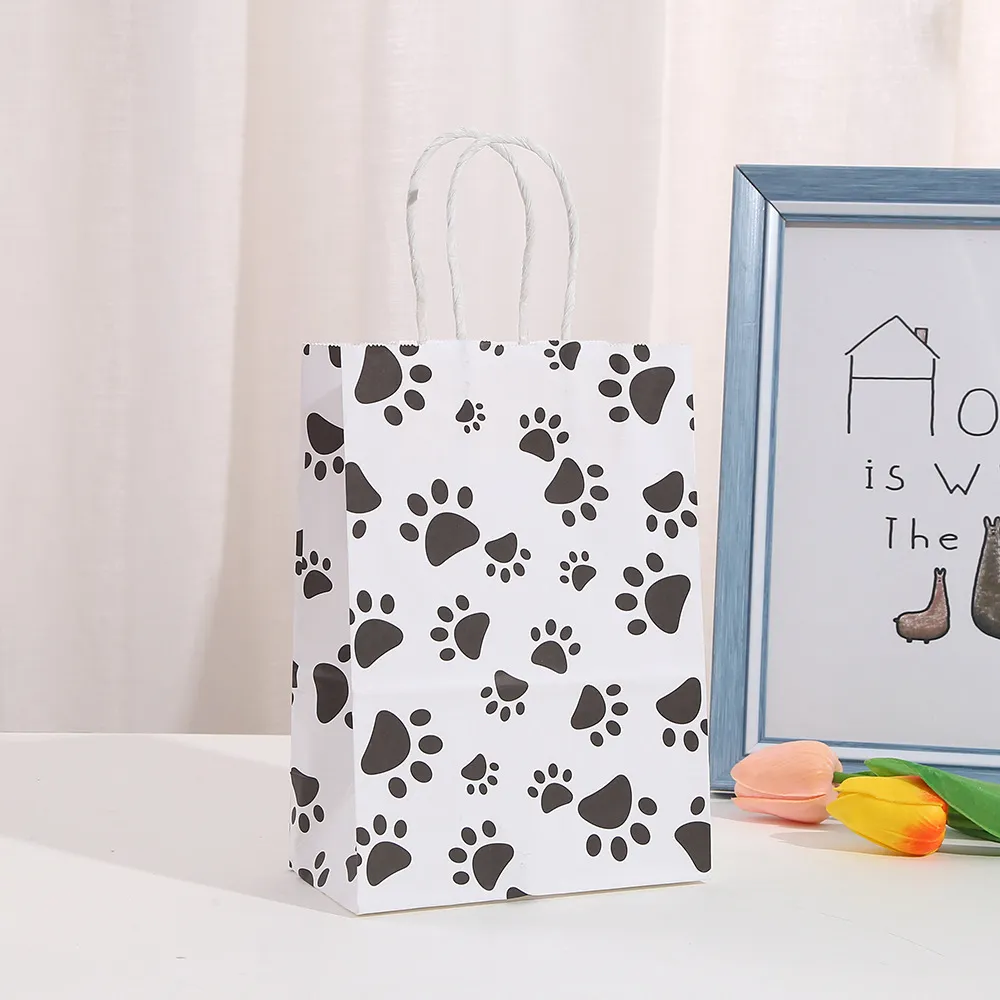 20 Pack Reusable Dog Paw Print Gift Bags – Cute Pet Party Favors For Birthdays & Showers
