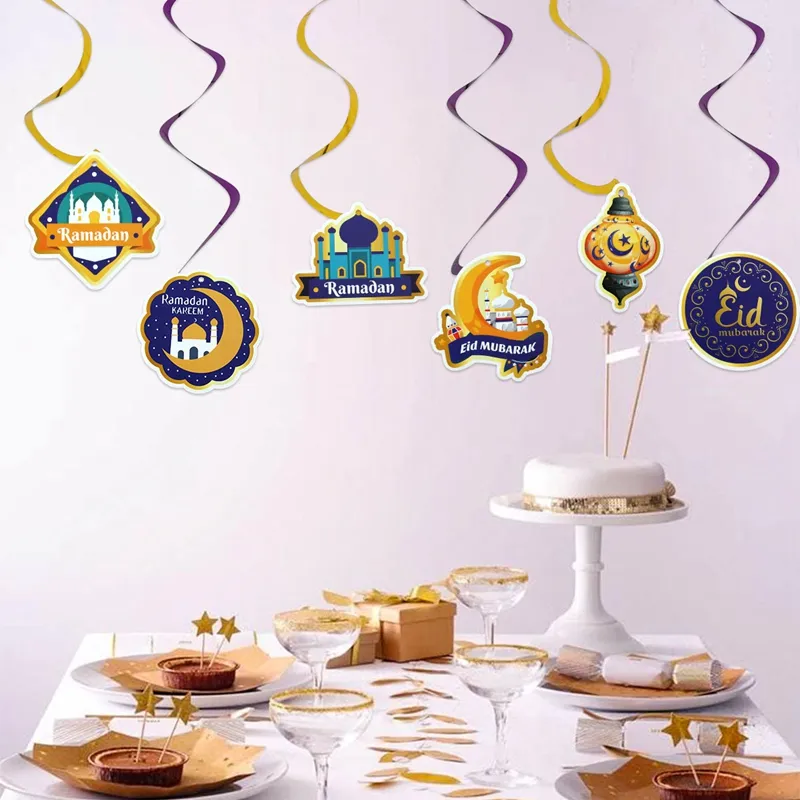 Eid Mubarak Banner & Decorations - Gold Dust Cardboard Bunting Garland For Home, 42 Inch String