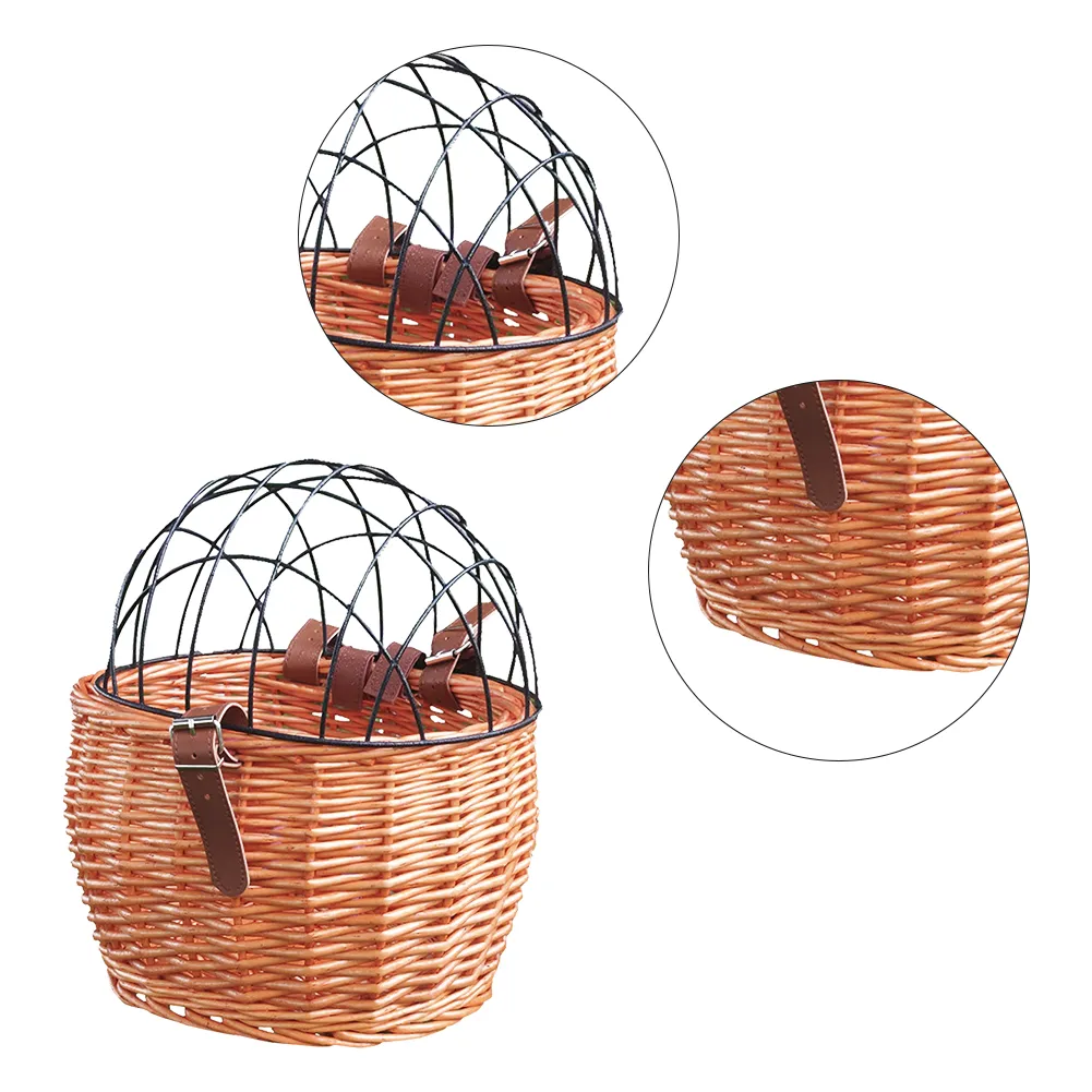 Bike Pet Carriers For Dogs Handwoven Wicker Bicycle Front Basket