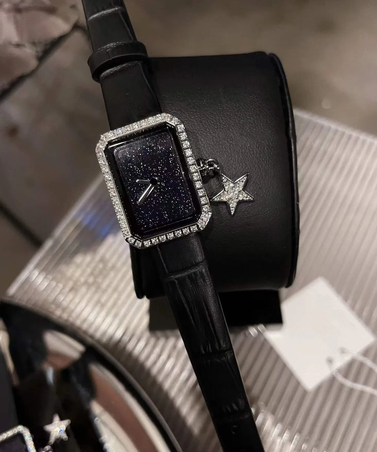 Trendy Women Premiere Quartz Watch Black Silk Ribbon Leather Star Watches Female Cubic Zircon Octagon Wristwatch Starry Sky Dail Metal Clock 26mm From Mz fashionablewatch 124.36 DHgate.Com