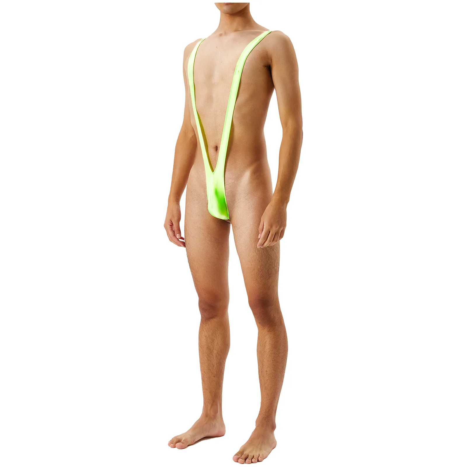 Mens Thong Bathing Suit Glossy One Piece Bodysuit: Sleek Suspender