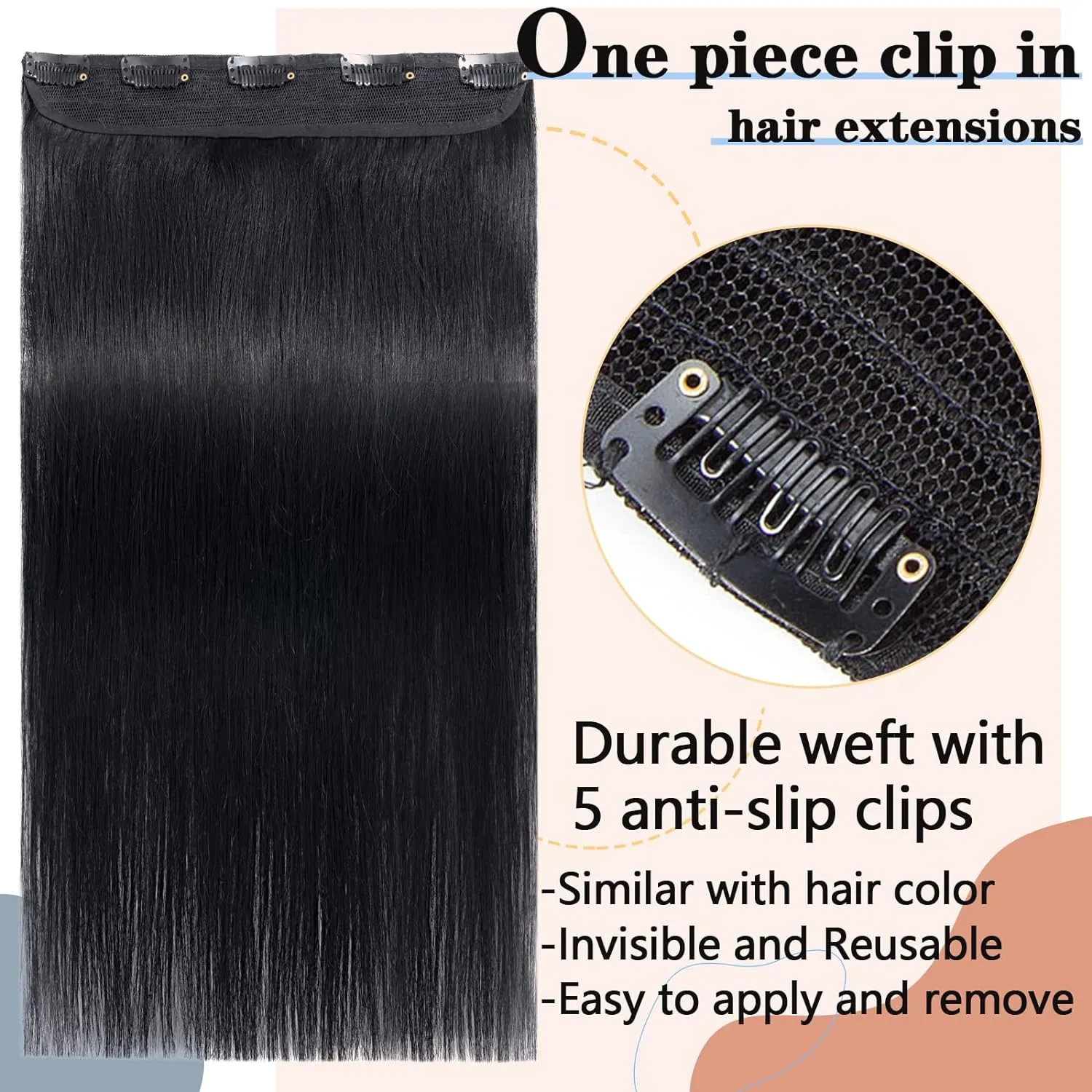 Straight Brazilian Human Hair Extensions One Piece 5 Clip 