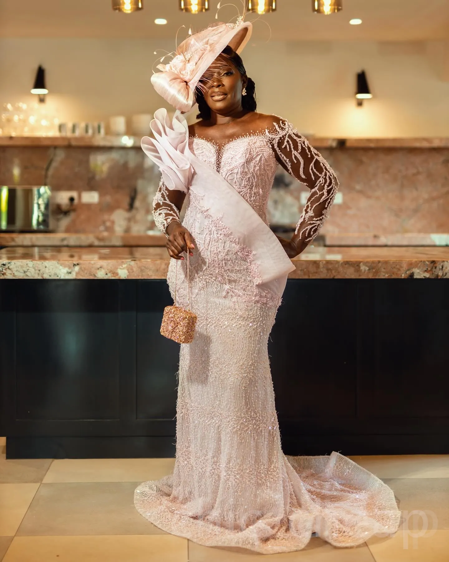 Pink beaded evening gowns online