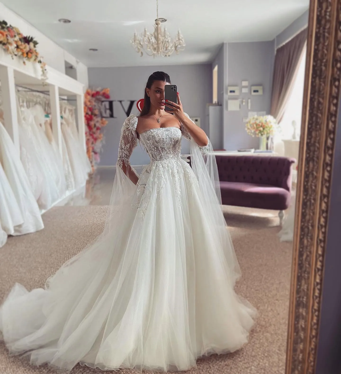 Long sleeve lace a line wedding dress 2025