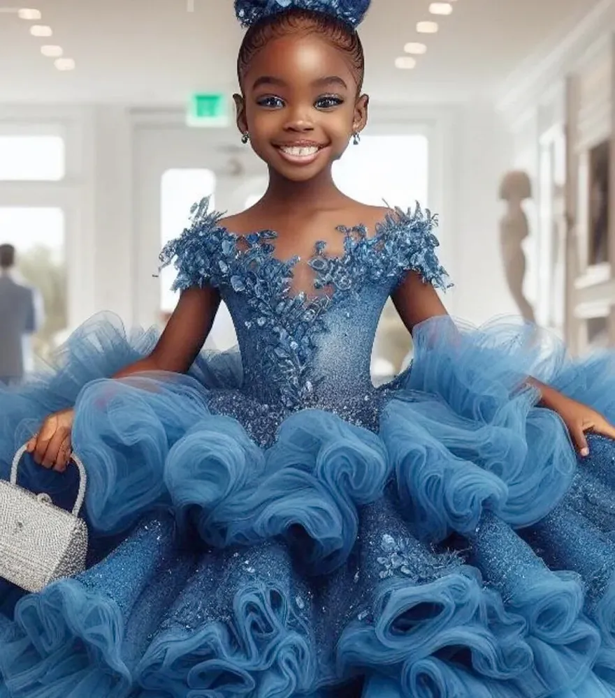 blue tulle dress girl 2024 Lace Sheer Neck Flower Dresses Ball Gown Tiers Luxurious Little Girl Christmas Peageant Birthday Christening Tutu Gowns classic wedding heels Alice in Wonderland Dress Black Bridesmaid Dresses | Waist:30
