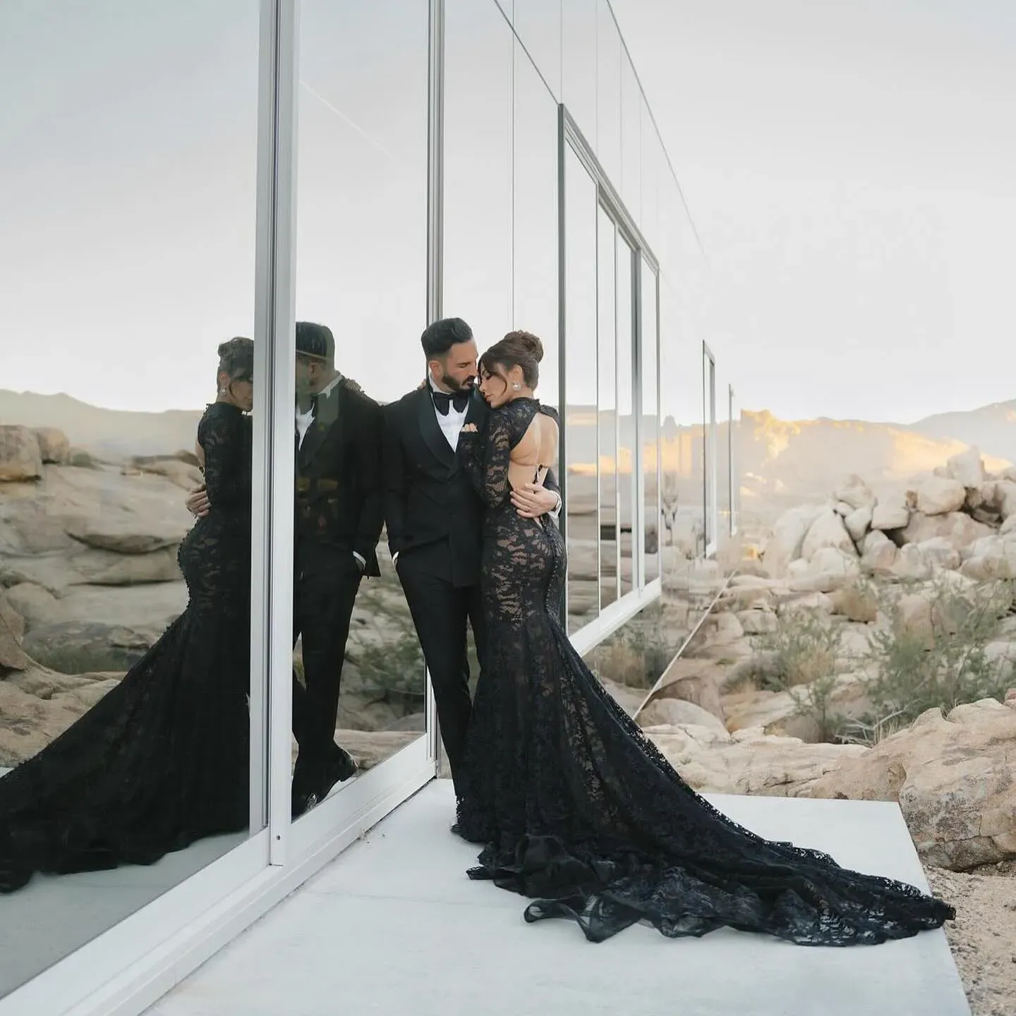 Customized Black Mermaid Lace Wedding Dress Backless High Collar 3/4 Sleeve Bridal Gown with Chapel Train 2026 from babynice666, $187.03